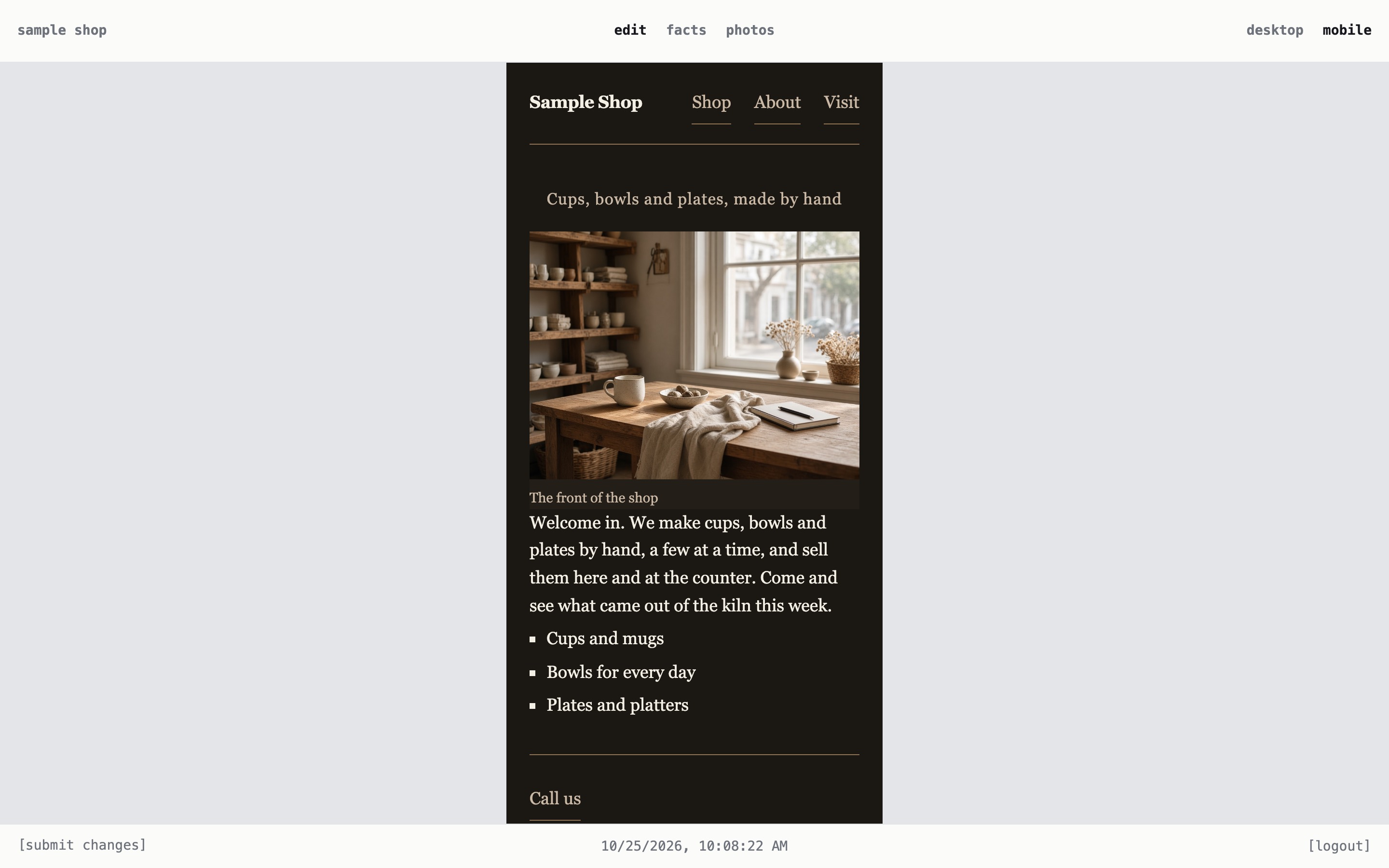 The sample page in the preview, at the width of a phone