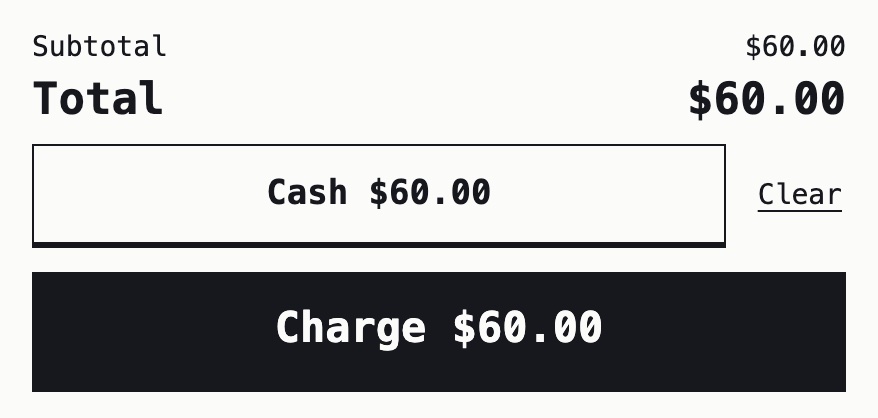 The guest's sale before the deposit: subtotal $60.00, total $60.00, and Charge $60.00.